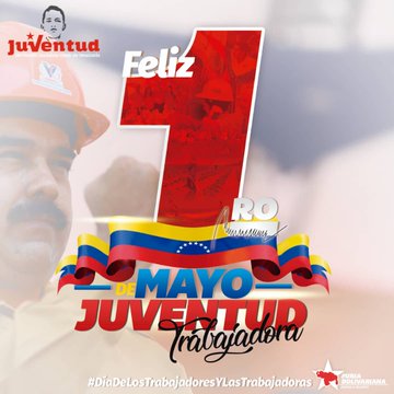 ¡Feliz #1eroDeMayo Juventud Trabajadora! ✊🏼, que día a día ayuda a construir una mejor nación, guiados por el ejemplo de nuestro presidente obrero 
@NicolasMaduro

#DíaDeLosTrabajadoresYLasTrabajadoras
#CuarentenaEnUnión #9AniversarioGMVV
@JuventudPSUV @GobJustoNoguera