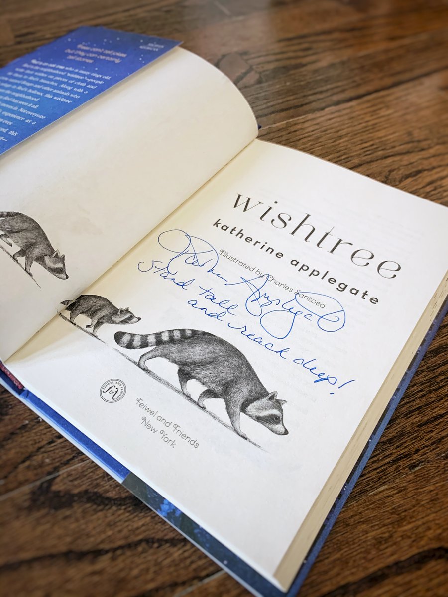 Happy #WishingDay, friends! To celebrate, I'm giving away two signed copies of WISHTREE. 

1⃣ RT &amp; follow for a chance to win one. 
2⃣ Share your wish for the world for an extra entry.

I'll notify two random winners tomorrow, 5/2, at 2 PM PT.
🦉🌳🦝
#wishtree #mglit