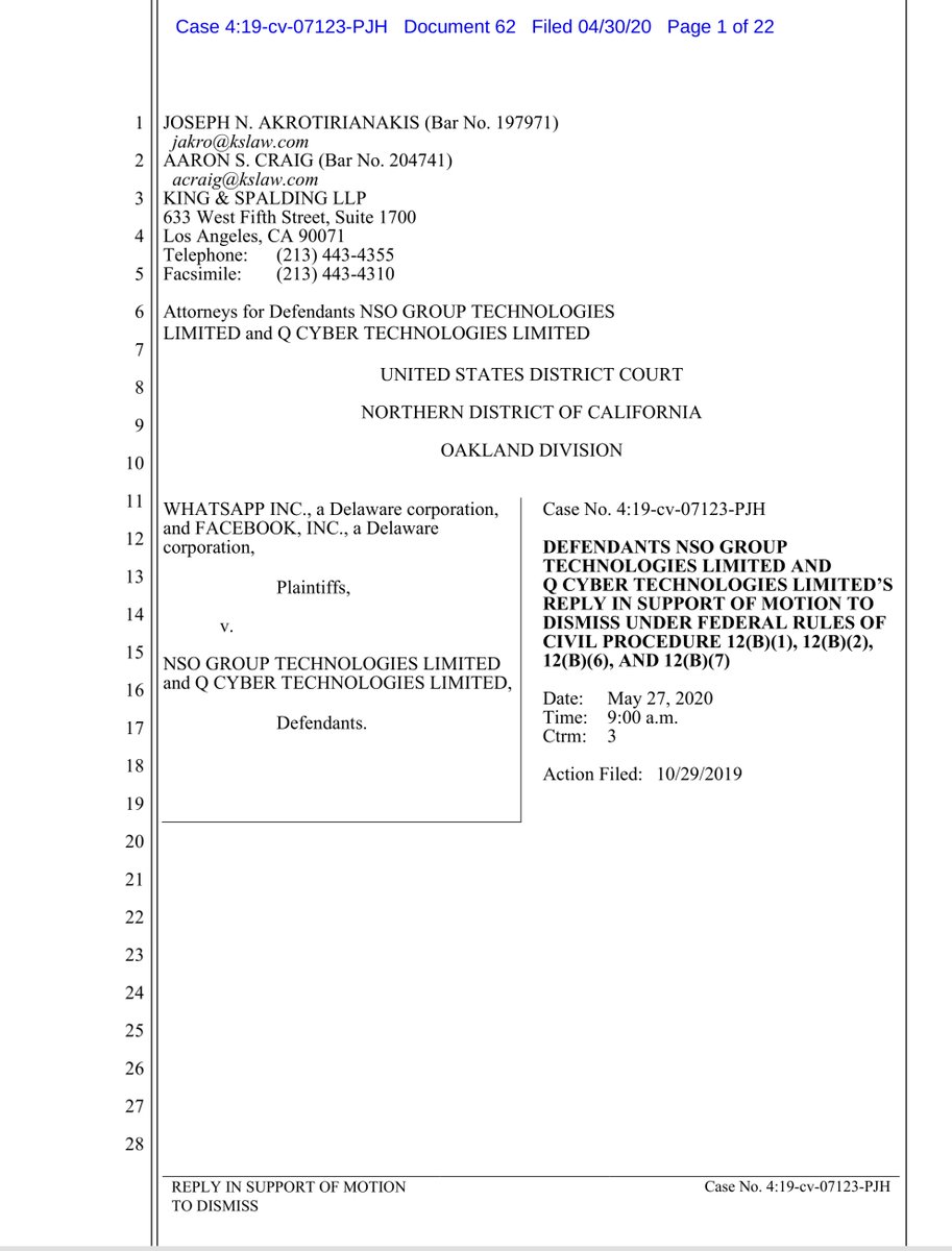 Here’s the quagmire (for both parties) unquestionably “NSO traffic” traversed WhatsApp “network”...it also traversed our “domestic” telco infrastructure(s)That would be a logical jurisdiction argument.But WhatsApp “retroactively” changing their TOS actually gave NSO an opening