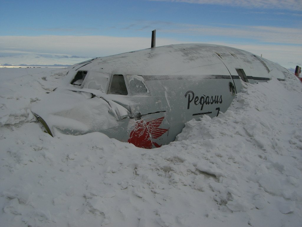 Pegasus Field in Antarctica is named after a Lockheed Constellation called Pegasus that crashed there in 1970. The abandoned aircraft is still visible today.