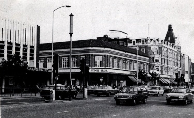 A peek into 1980’s Holloway. The long established Jones Brothers (now Waitrose) lives out its final years next to Sainsbury’s (now Argus).