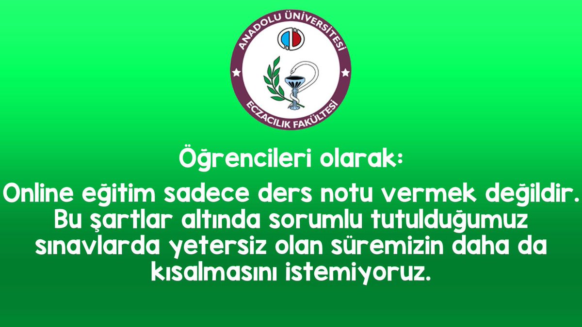 pharmasurungen's tweet photo. @fatihportakal Köklü bir üniversitenin köklü fakültelerinden birinde eğitim almaya çalışıyoruz. Online eğitim adı altında slayt okuyoruz. Bir de bunların sınavına girmeye çalışıyoruz. Ve önümüze daha fazla engel çıkmasını istemiyoruz.
#ucuzekmek #anadolueczacılıkmağdur @fatihportakal https://t.co/V2EsWGAZBL