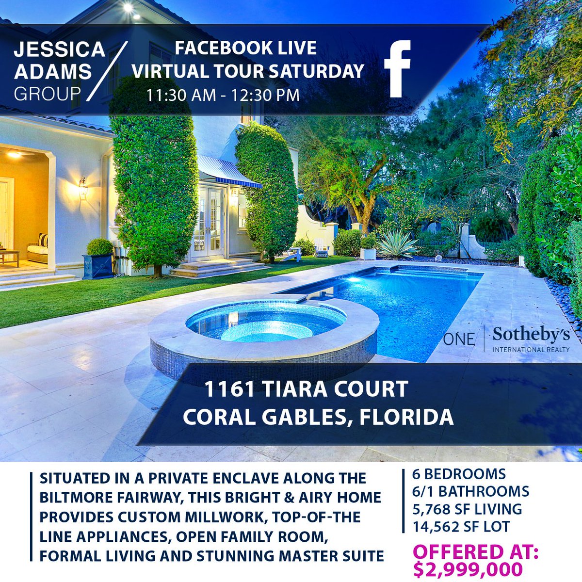 jessicaadamsLRE's tweet photo. Join us tomorrow Saturday, May 2nd for a FACEBOOK LIVE VIRTUAL TOUR at 11:30 AM for 1161 Tiara Ct, Coral Gables. https://t.co/N6YwRBM87z
•
Reach out to me for a virtual showing 305.877.0212
#livevirtualtour #jessicaadamsgroup #coralgables #miami   #onlywithone #onesir #sothebys https://t.co/Bw1M3d7Iq2