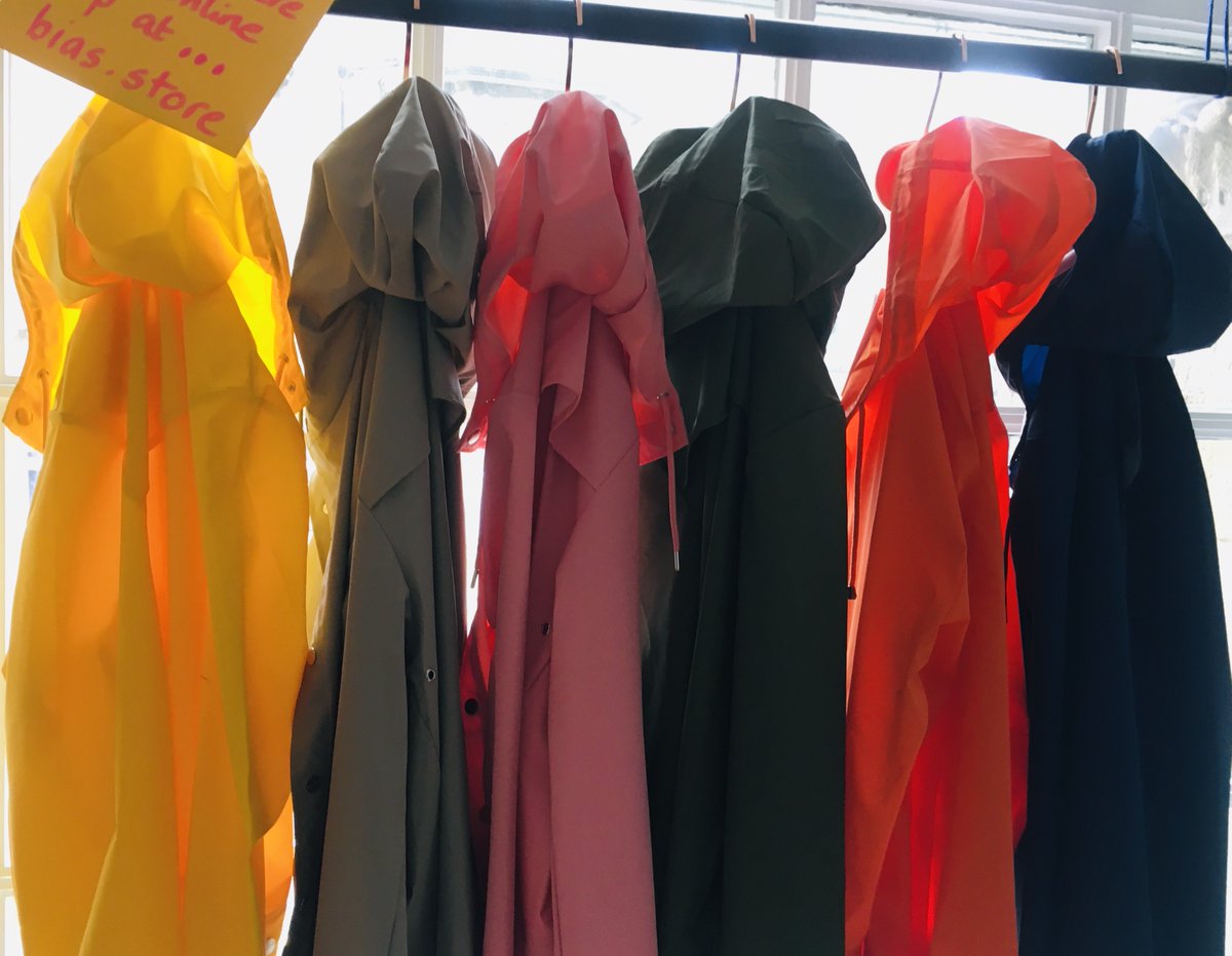 RAINSmacs at the ready!  Waterproof classic jackets from Rains in our store window this week just perfect for these short, sharp showers. All available to buy at bias.store