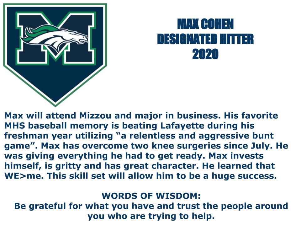 MustangDugout's tweet photo. Today's senior tribute:
#44 Max Cohen
@MaxCohen06
@MarquetteStangs
#ClassOf2020Mustangs https://t.co/QV8bt5Jtea