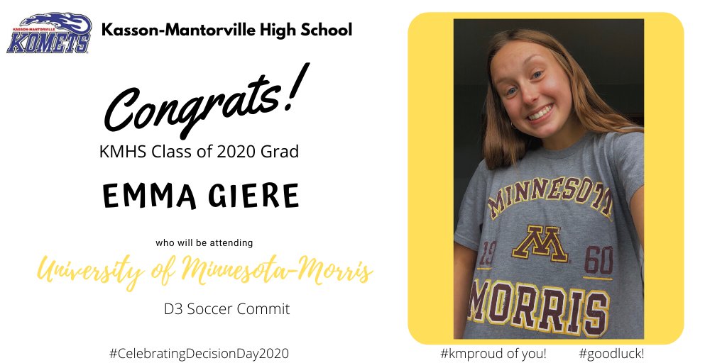 KMHSGuidance's tweet photo. Congratulations to Emma Giere who will continue her education and soccer career at @UMNMorris this fall. https://t.co/6FAsZAIh8w