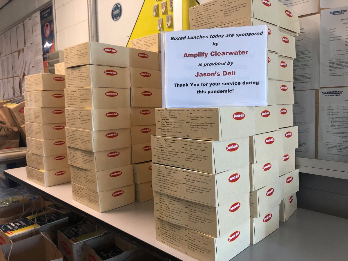 ClearwaterArea's tweet photo. Thank you to our restaurant partner @jasonsdeli of @MyClearwater for helping us Fuel The Frontline at @Sunstar_EMS!

#AMPLIFYtheGOOD
#StrongerTogether
@Amplify_CEO https://t.co/TdpJdsRh2u