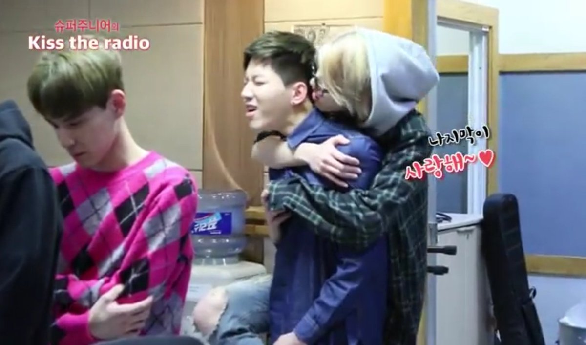 this is a rare sight.. but remember when jae lost to game and the punishment is to backhug while whispering 'i love you' to each member lovely jaehyungie hyung to day6 (from kiss the radio yt link:)