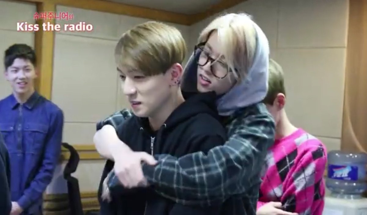 this is a rare sight.. but remember when jae lost to game and the punishment is to backhug while whispering 'i love you' to each member lovely jaehyungie hyung to day6 (from kiss the radio yt link:)