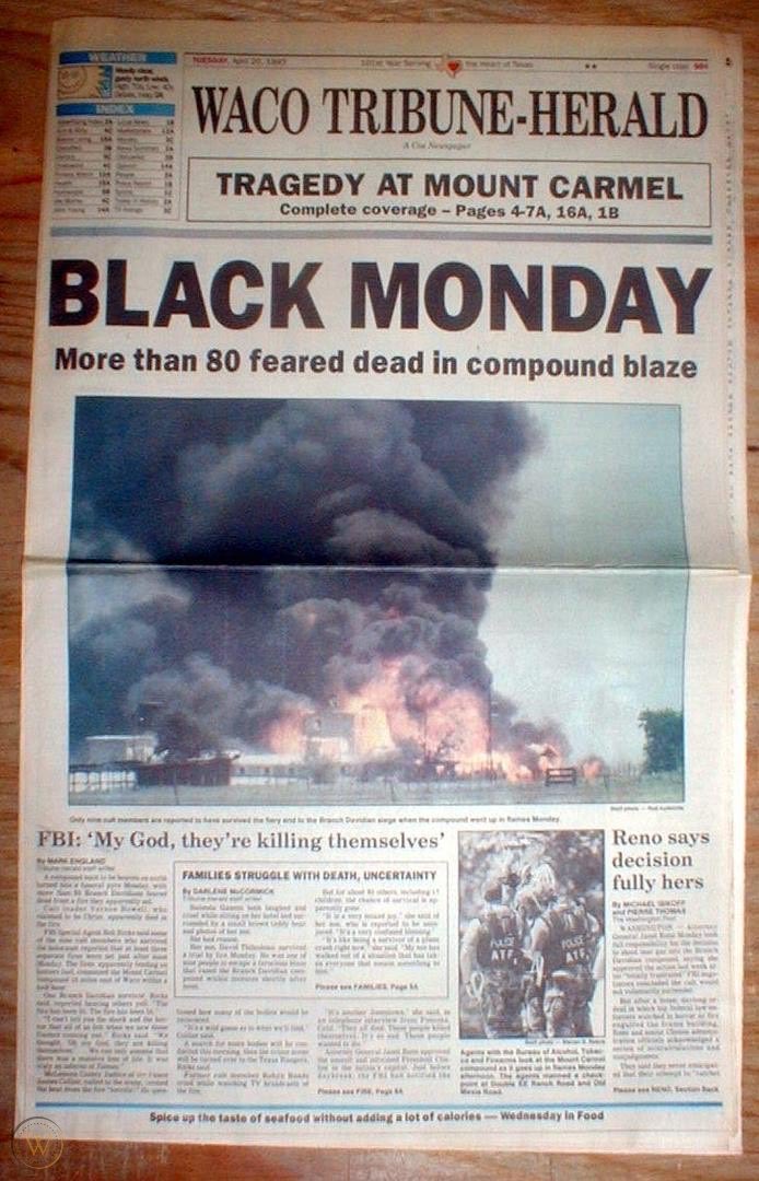 • When the fire eventually goes out, the FBI says the Davidians went crazed and immolated themselves.• They produce a grainy audio tape claiming that it’s Davidian members talking about starting a fire.