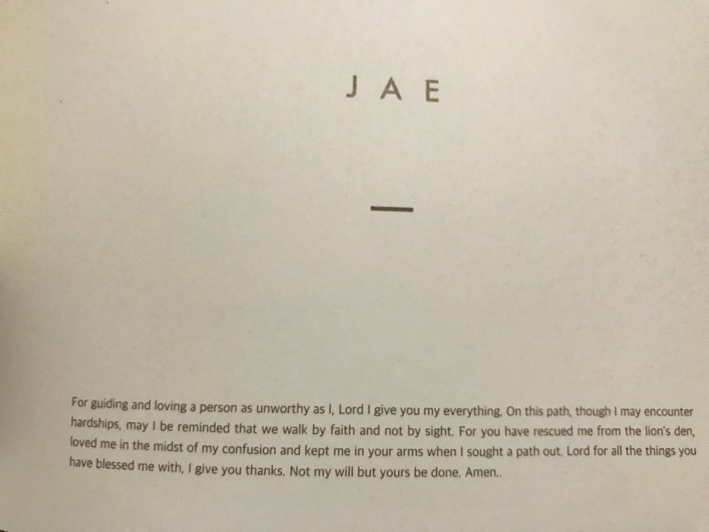 this is how Jae uses that certain dedication/thanks to-page from some of their albumsMay your heart stay where it is Jae 