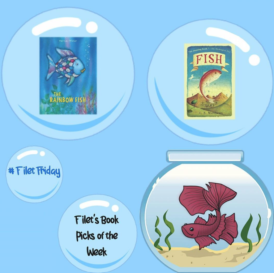 BXVLibrary's tweet photo. I read everything I can get my fins on, but my favorite books are about fish. Check out The Rainbow Fish by #MarcusPfister (children’s picture book, available as a virtual storytime on Youtube) and Fish by @LSMatthews1 (YA novel, available on Overdrive)! Love, Filet. #FiletFriday https://t.co/PbzgnEIg2Y
