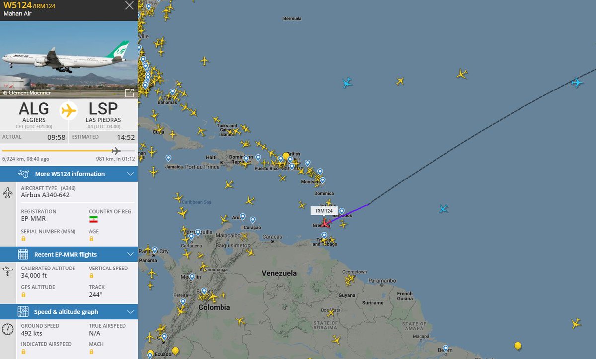 Tenth flight in row from Iran to Venezuela, again with an intermediate landing in Algeria.