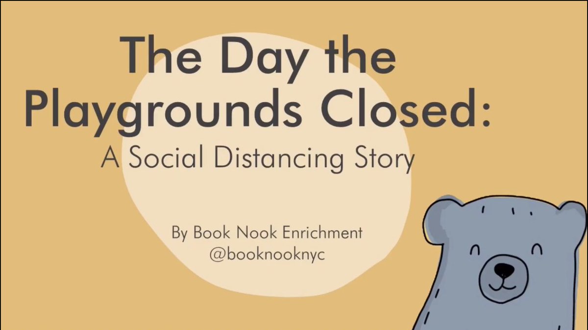 booknooknyc's tweet photo. The Day the Playgrounds Closed: A Social Distancing Story by Book Nook Enrichment. Link below to watch!

As playgrounds close due to a widespread virus, one little bear has lots of questions. This is a story about never giving up hope!

https://t.co/YcgKZ4gt16 https://t.co/AffOU5WTFk