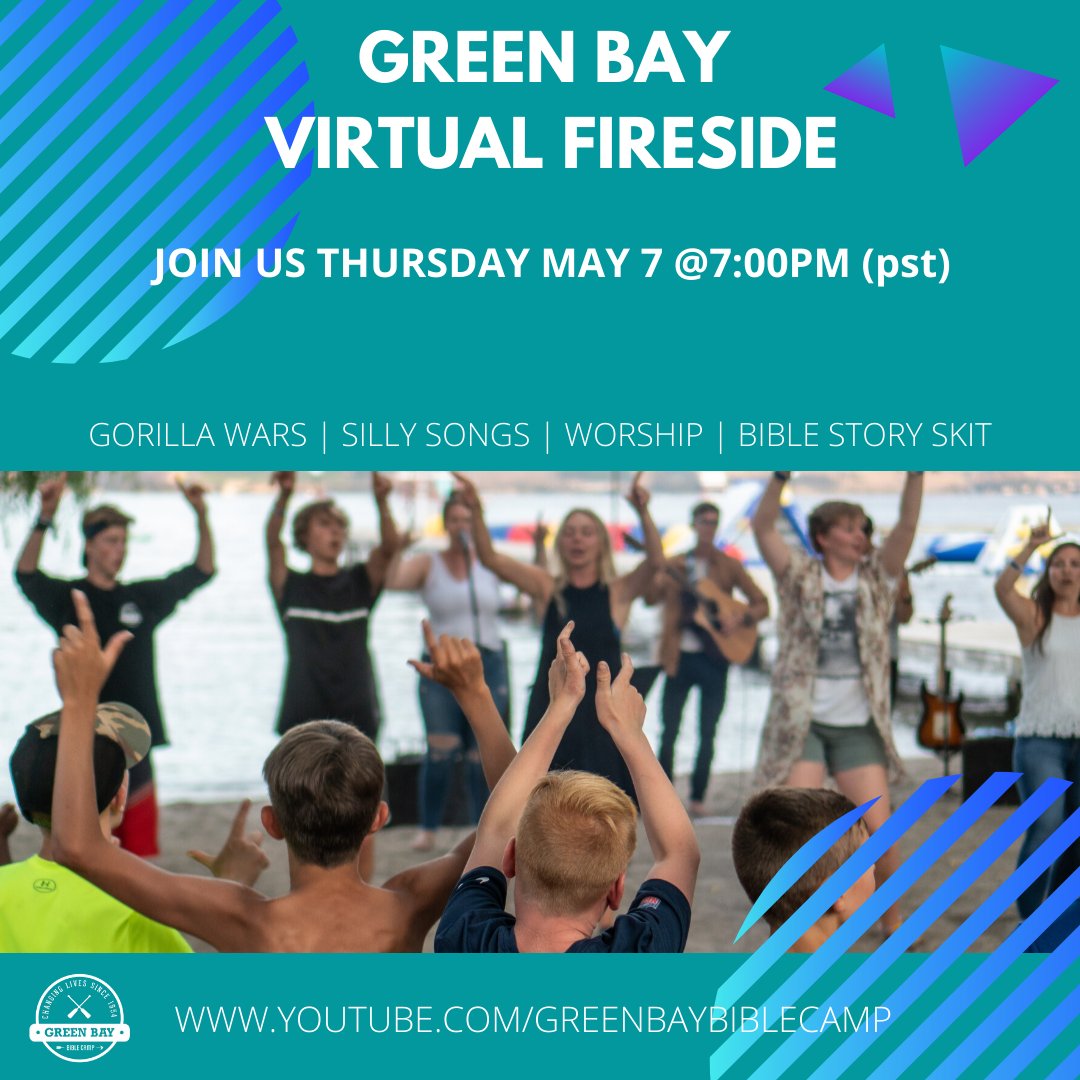 greenbaycamp's tweet photo. WE'RE HOSTING OUR FIRST EVER VIRTUAL FIRESIDE 🔥

Join us Thursday May 7th at 7:00pm for a night of Gorilla Wars, Silly Songs, Worship and stories from the bible. 

#greenbay2020 #greenbaybiblecamp #virtualfireside #campfire #sillysongs #worship #GorillaWars https://t.co/Lg3Lf0F54F