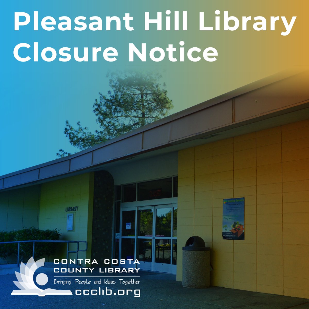 In preparation for the beginning of construction on the Oak Park Properties, the Pleasant Hill Library will permanently close on Wednesday, June 3, 2020 at 6 p.m. Read more at tinyurl.com/phlibraryclosu…