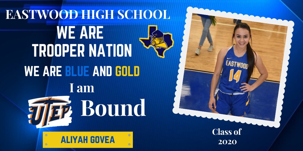 EastwoodHQ's tweet photo. Today is #YISDDecisionDay2020 & our
Troopers have selected which school they will attend to further their education.
Here we have Aliyah Govea, she will be attending The University of Texas at El Paso.
💙💛
#DecisionDay2020
@YsletaISD | @EastwoodHQ ➡ @UTEP https://t.co/VwUTwW4Z2i