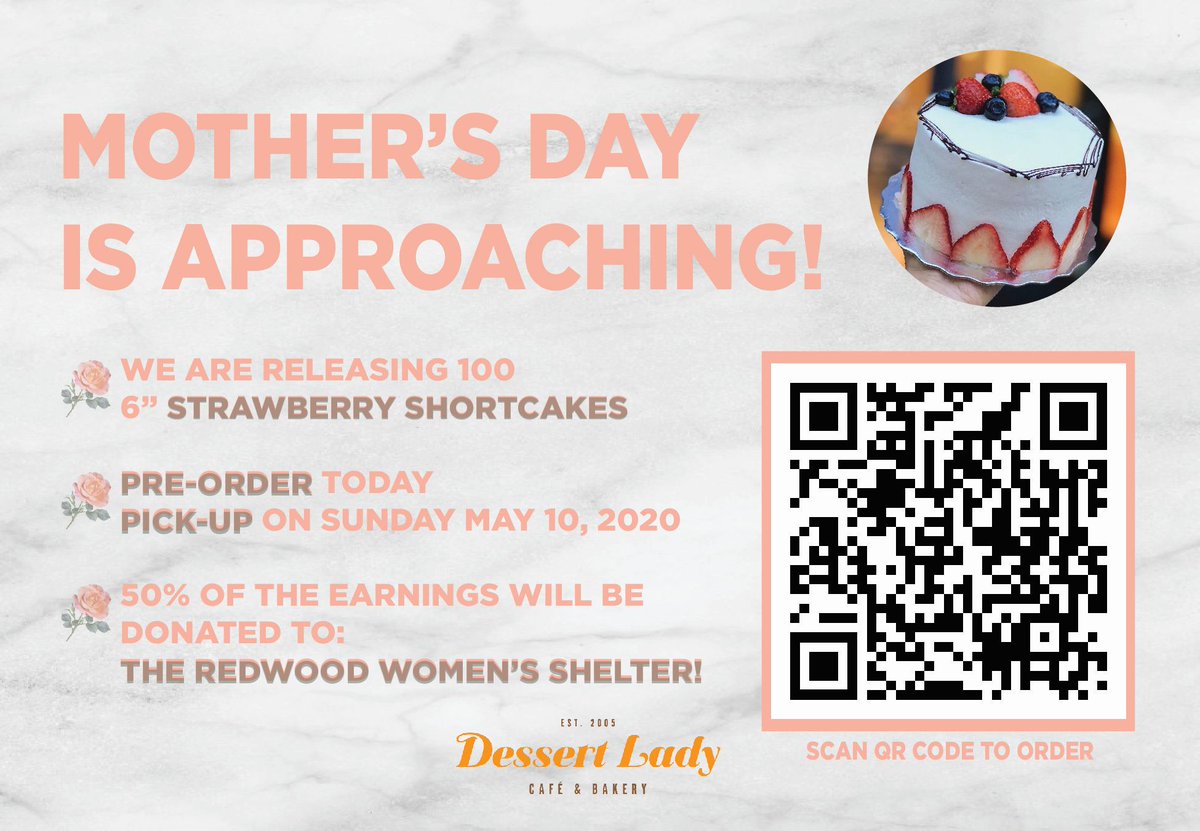 DessertLady_TO's tweet photo. Open One Day Only on Sun May 10th! Honoring All Mothers &amp; Women! 50% proceed to #WomenShelter #helpustohelpthem https://t.co/bmkAOMGDjK