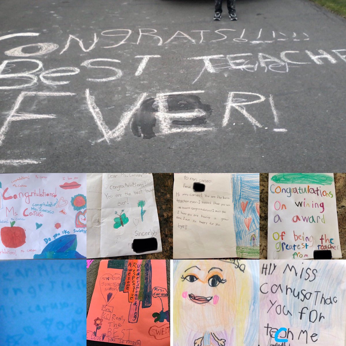 My sweet class found the best way to congratulate me on Teacher of the Year while keeping with the current times. With what else??? Signs, cards, videos, &amp; songs sent via Zoom. <a href="/sbsdmj/">Monmouth Junction ES</a> I miss them more than they know. #oneluckyteacher #blessed #missingmystudents