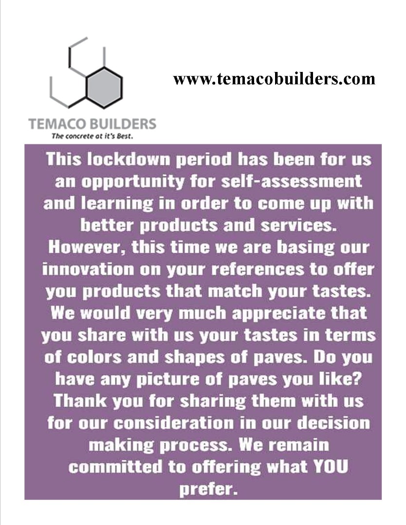 TemacoBuilders's tweet image. #HappyLabourDay2020 to all our staffs and #customers. Let us know your taste of #pavestone colors you want us to make #AfterLockDown #Rwanda #kigali #goma #bukavu