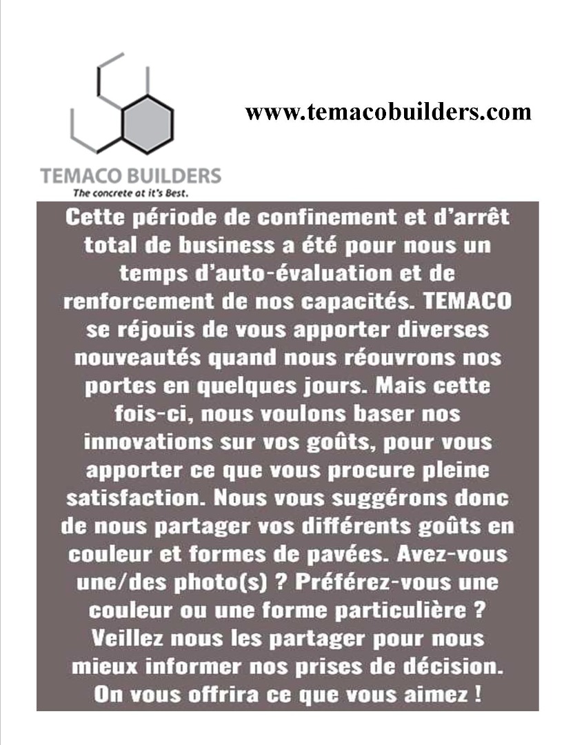 TemacoBuilders's tweet image. #HappyLabourDay2020 to all our staffs and #customers. Let us know your taste of #pavestone colors you want us to make #AfterLockDown #Rwanda #kigali #goma #bukavu