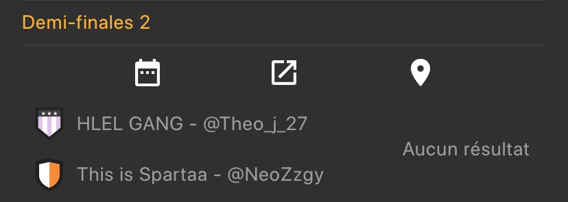 Les demi-finales ⚽️🎮

Match simple —> prolongation et TAB en cas d’égalité 

Contactez votre adversaire en DM et bon match à tous 🤝

Et n’oubliez pas il y a un match pour 3ème place juste après

Et de nouveau <a href="/YannKitala/">Yann Kitala</a> VS <a href="/KaluluAldo/">Aldo Kiing Kalulu</a> 🔥 (dernier match 4-0 pour <a href="/YannKitala/">Yann Kitala</a>)