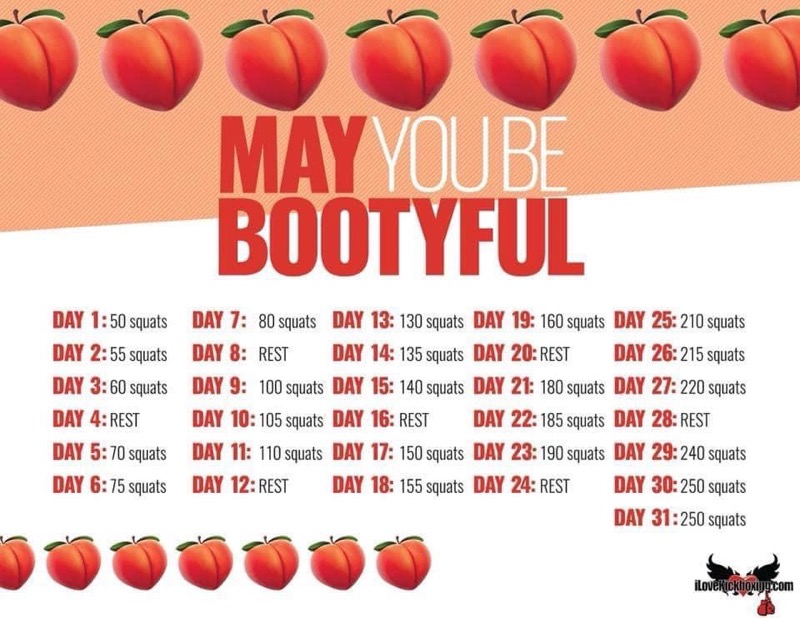 annatheenigma's tweet image. As a bonus to "every day in May", I am  adding in this 🍑 challenge. Day 1: 50 squats ✔ #EMID #squatchallenge