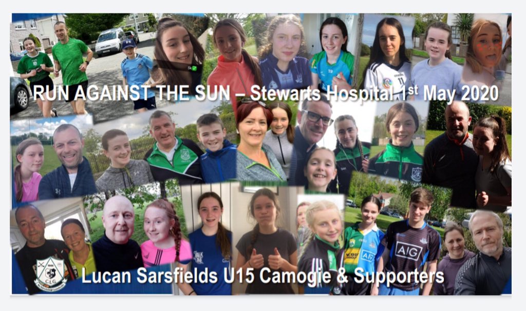 CamogieDublin's tweet photo. Lucan Sarsfields U15 Camogie team #RunAgainstTheSun supporting @StewartsCare 150k run today @Deanrock14 #dublincamogie @GAALucan https://t.co/gY1BsDLTjz