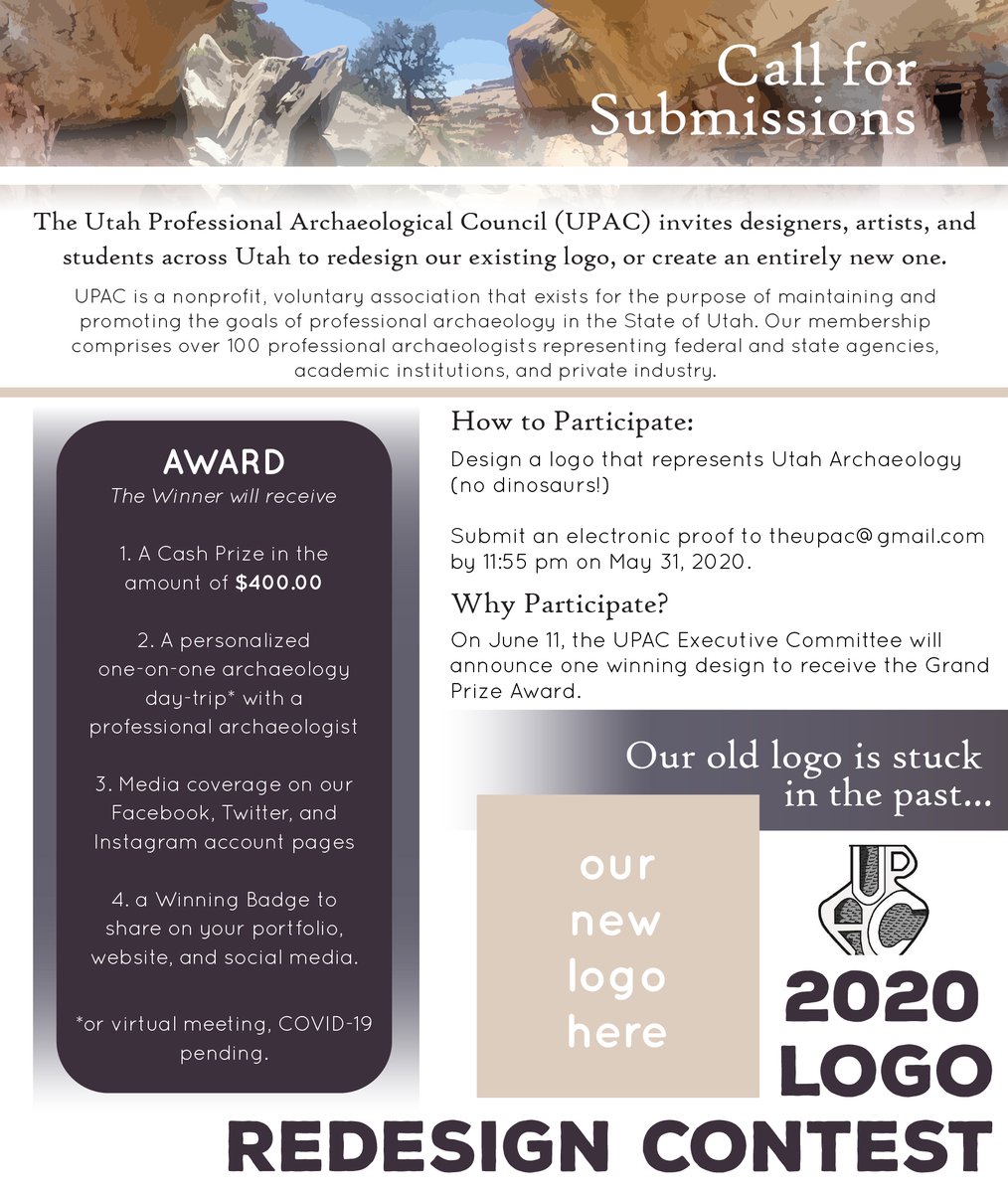 Guys, we NEED a new logo, so we're launching a contest for Archaeology and Historic Preservation Month. Got an idea? Send it to us and you could win grand prize. #itsagooddayforanartcontest #archaeologyisawesome