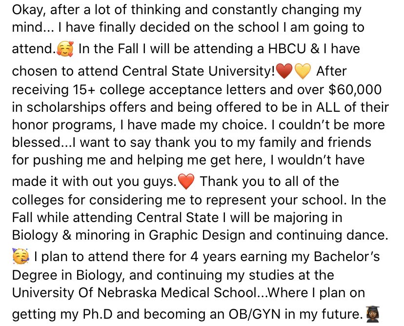 Naea_Nicole's tweet photo. NATIONAL COLLEGE DECISION DAY!🥳 I am happy to announce that I will be attending Central State University in the Fall, &amp; Majoring in Biology with a minor of Graphic Design!♥️💛 Stay tuned as the new chapter of my life begins!👩🏾‍🎓✍🏾 #CSU24 #CSU23 #CSU22 #CSU21 https://t.co/6giQ7dCqDc