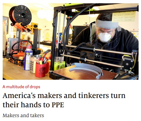 dtm_tweets's tweet photo. A familiar photo from @AP's @tedswarren in the most recent @Economist, in an article on #makers and designers in the USA responding to the #coronavirus pandemic.  https://t.co/68SOy0dPoa https://t.co/Ozv1GfKHXJ