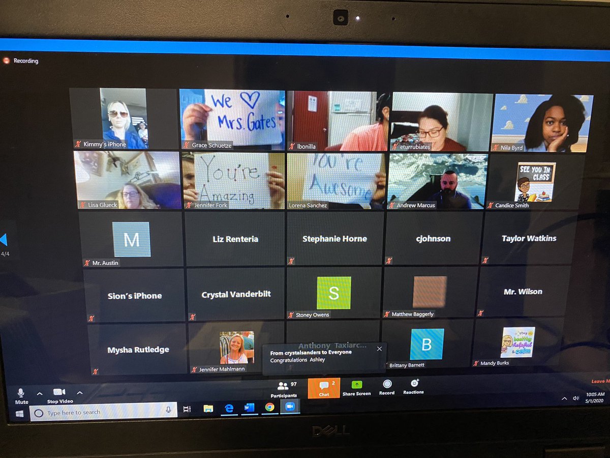 A_L_Hardwick's tweet photo. How do you show your principal how much you love her via distance learning? We take over her staff meeting! @BuengerSarah @BPatel1229 @AMarcus_1 @GuerraTheatre @hannahgates32 @WallerISD_SJH  #bulldogbrag #wisdgreatness https://t.co/3DmmQOW4Zp