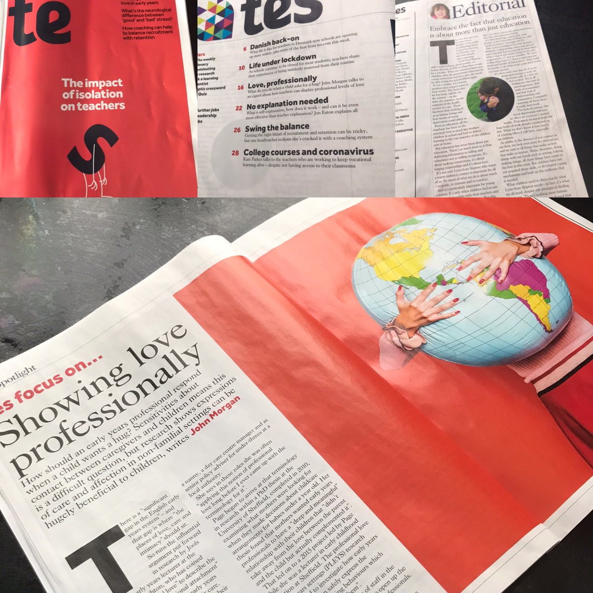 drjoolspage's tweet photo. Not a bad start to the month when your research features on several pages of the TES - many thanks to John Morgan &amp; @AnnMroz for representing my research so faithfully. #ProfessionalLove matters even more so during lockdown https://t.co/D1PoibaE8U
