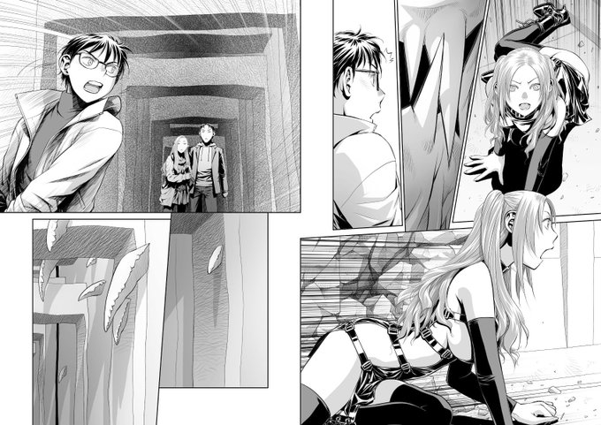 愚作「鞘-SAYA-」から、台詞フキダシ擬音無し絵、その,12
基本的には見開き2ページ分で作業しています
この作品はネームから下描き、ペン入れ、彩色、完成までほとんどクリスタを使っています(一部、背景処理、効果線など作り置きデータはフォトショです) 