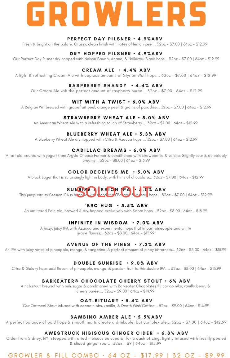 Stock up on cans and growler fills this weekend. Our takeout window is open 1-7 Friday and Saturday. Call ahead for curbside service: 518.223.0372