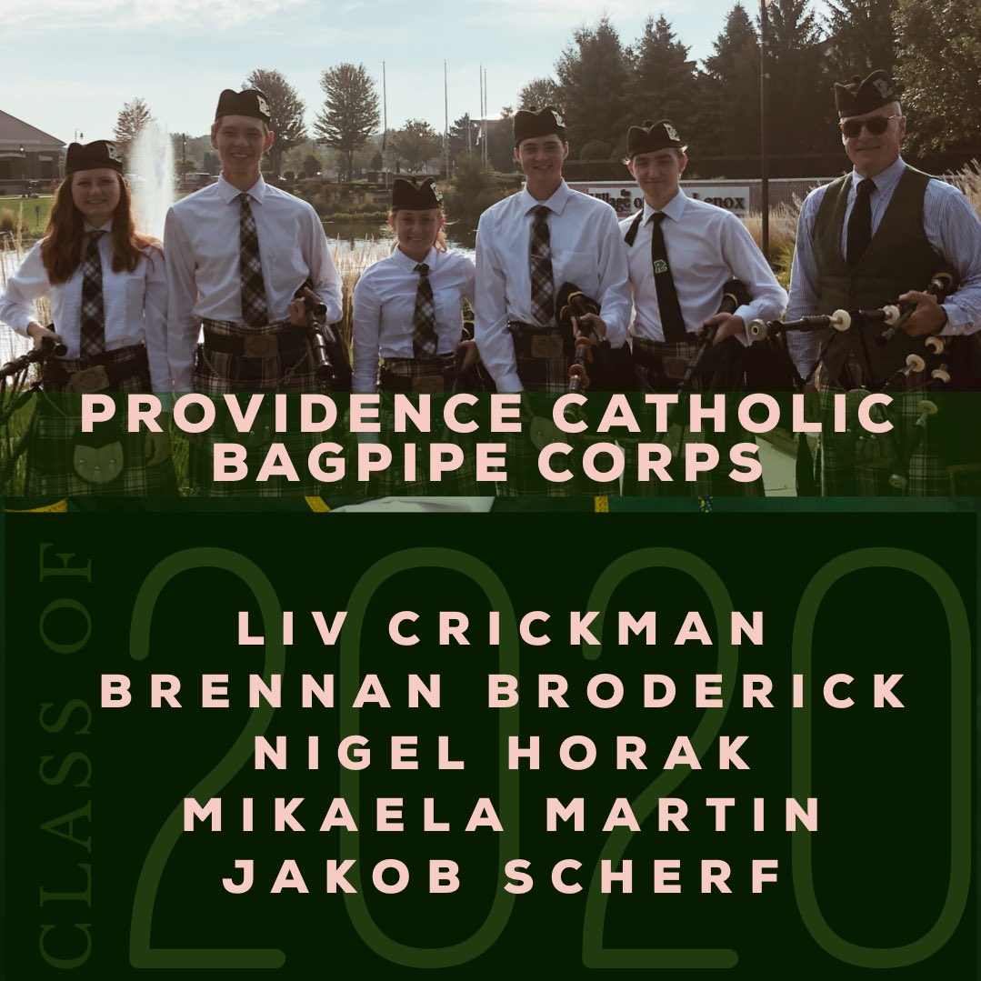 provi_band's tweet photo. Providence Catholic Bagpipe Corps Celebrates our Seniors #regimented #Classof2020 #bagpipers #bagpipes  #wearepc #becomesomethinggreater #sunsetsolidarity @PCHS_Celtics https://t.co/0TAZDWjAaQ