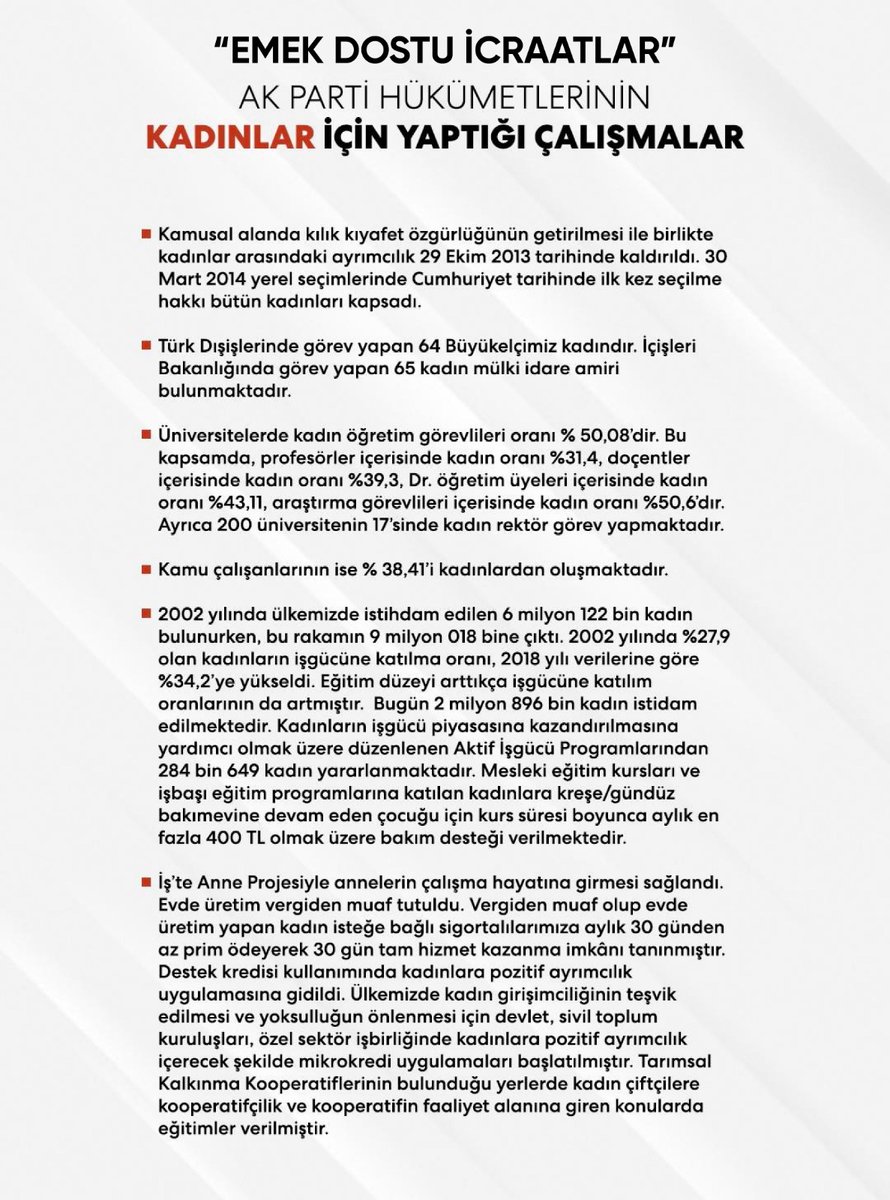 Türkiye’de kadınları siyasetin asli unsuru haline getirmiş bir partinin kadın il başkanı olarak şunu çok net ifade etmek isterim ki AK Parti Hükümetlerinin kadınlar için yaptığı çalışmalar saymakla bitmez. #EmekDostuAKParti ⤵️