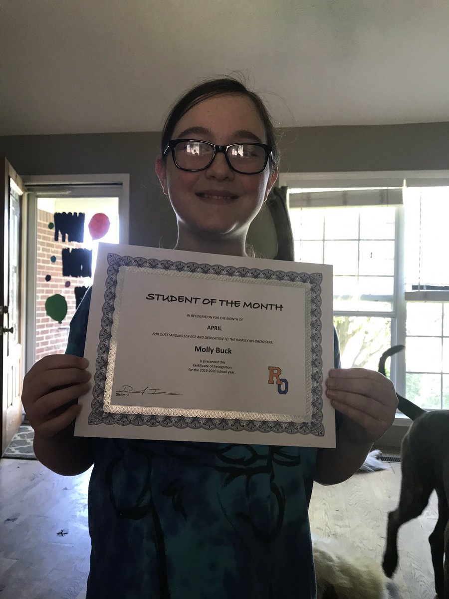 BuckValerie's tweet photo. Molly is enjoying being April Student of the Month in Orchestra! Best program ever &amp; Mr. Turner is doing an awesome job turning kids into leaders! ❤️❤️@OrchestraRamsey @RamseyMS_JCPS @RamseyPrincipal @louisvillemayor #servetobegreat #WeAreJCPSAtHome #getthroughthistogether https://t.co/34hTnvXJky