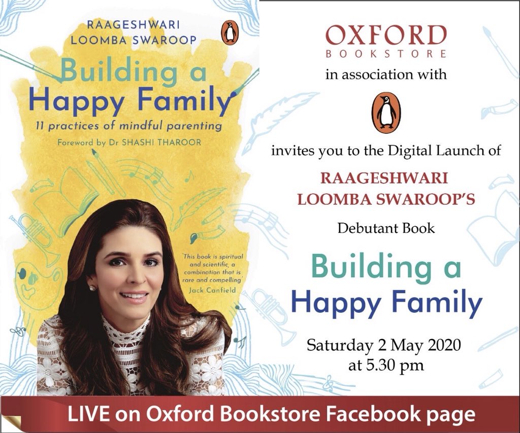 With much humility and love I’m elated to announce the #Digitallaunch of my book #BuildingaHappyFamily  with @PenguinIndia & @Oxfordbookstore tomorrow. Do join me for a LIVE session at The Oxford Bookstore Facebook page on Saturday, 2 May 5:30 PM IST
#FacebookLive #BookLaunch .