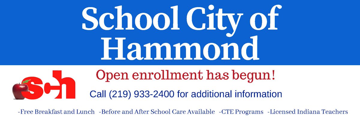 SCHK12's tweet photo. Today marks the beginning of open enrollment in #schk12 schools. New students who live outside of Hammond but in Indiana may apply to attend SCH schools. Please visit our website to apply! https://t.co/iibD2P8Qg4 #schstrong #15K https://t.co/szERZNjeoB