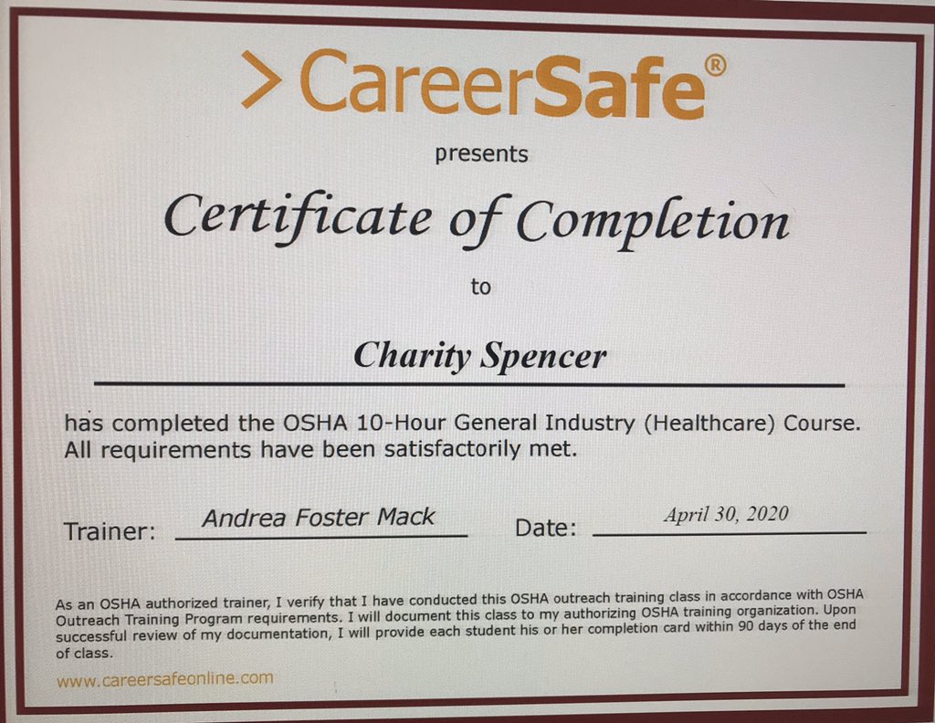 LisaSHydeCTE1's tweet photo. Congratulations to Charity for continuous hard work to obtain her OSHA Healthcare certification. Very proud of you and lots of kudos to Mrs. Jessica Mooney health science teacher for keeping her students on track to complete #hydeCTE https://t.co/ha215KQ5iR