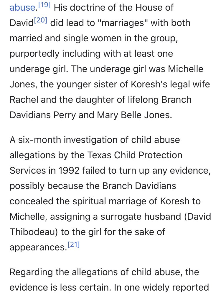 • David Koresh did marry a bride as young as 14(!), which is WRONG & illegal. He should have been investigated & arrested, not violently confronted with militarized forces.(De-escalation vs. Escalation)(Police vs. Military)