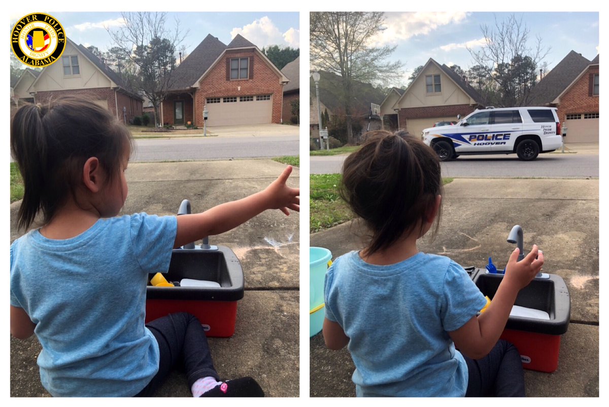 HooverPD's tweet photo. ****Stop scrolling. Prepare to have your day made****

3 year old Piper &amp; the Officer that patrols her neighborhood (Ofc. Shanks) finally got to meet.  Before, it was simply waving to each other as he drove by.  

This is another reason why #welovethisjob

Thanks Piper! #hooverpd https://t.co/RDox1o9AUQ