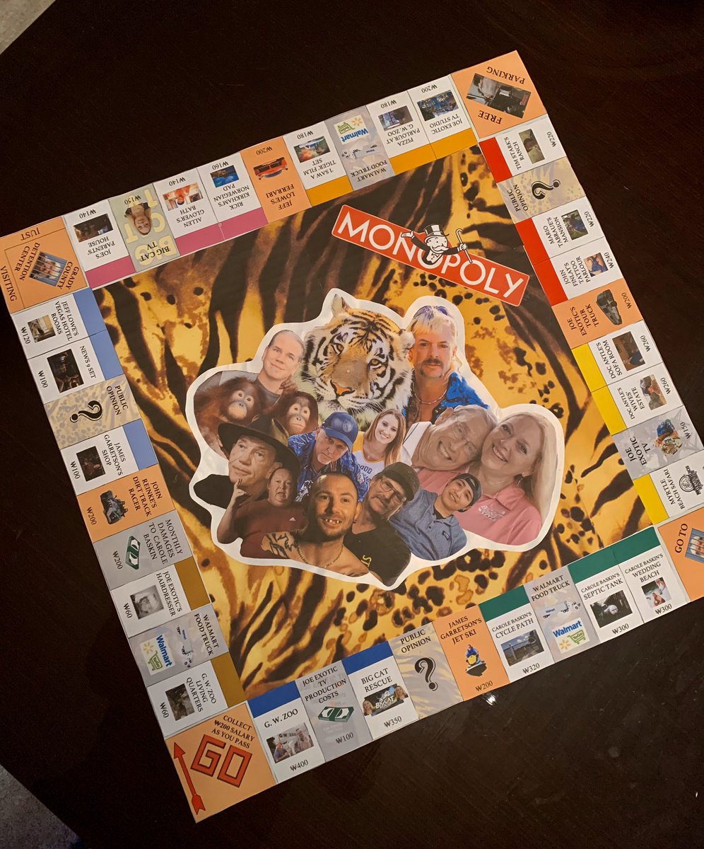 hannahjparker_'s tweet photo. Nobody asked but I’ve been keeping myself occupied by creating a Tiger King monopoly. This is my legacy https://t.co/CsM0JclrwS