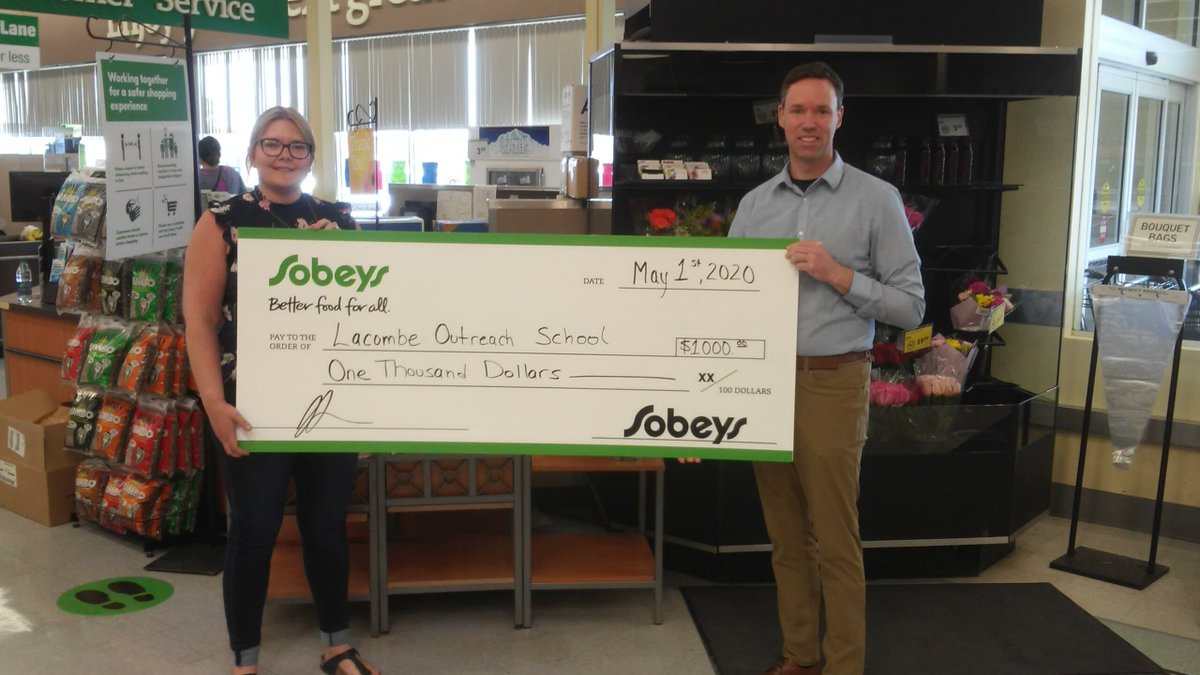 LacombeOutreach's tweet photo. https://t.co/yfcDDUSkm5 - A special thank you to our local Lacombe Sobey's for generously supporting our meal programs. They donated $1000.00 to families in need. https://t.co/3mkdPnL6Hy