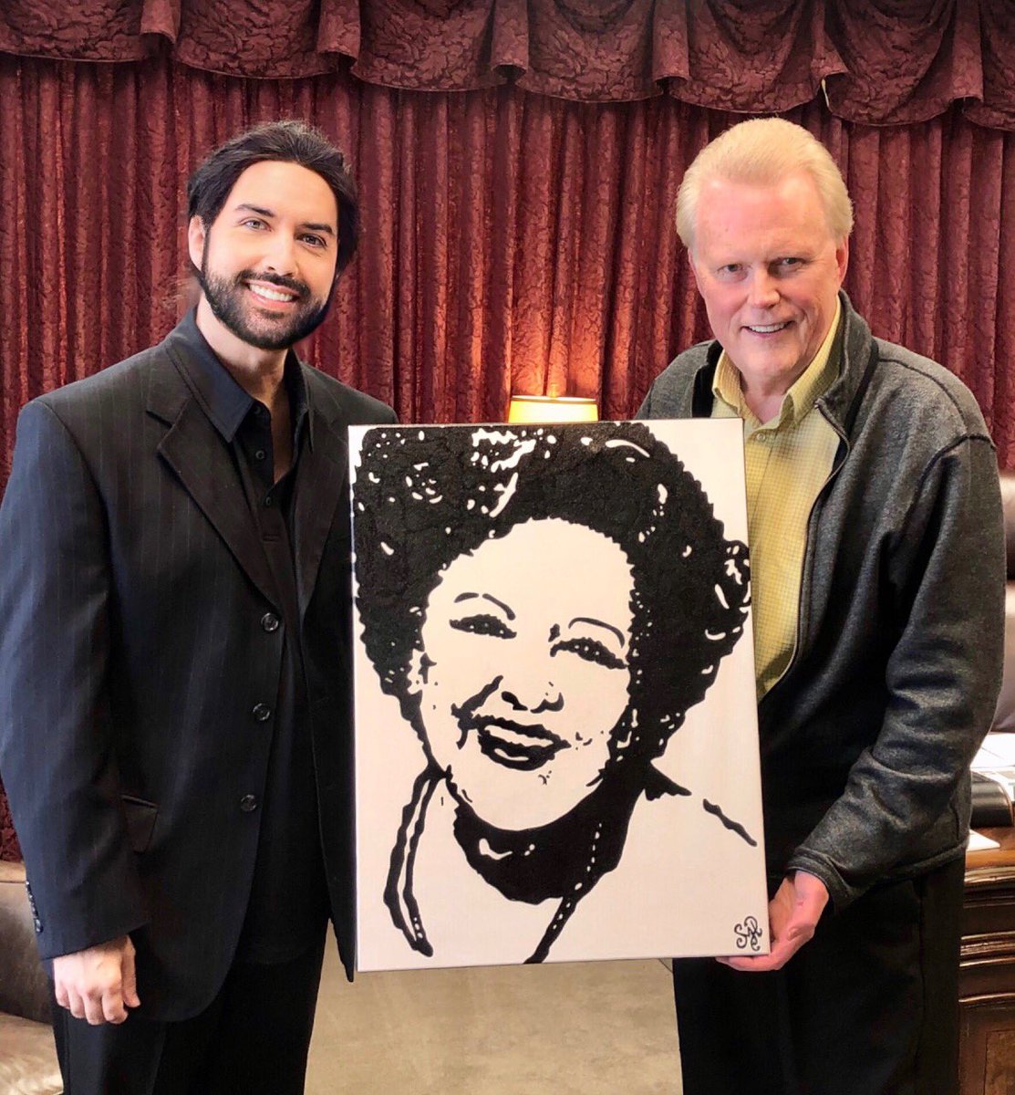 shonhudspeth's tweet photo. “I Wouldn’t Take Nothin’ for My Journey Now” 🎶 I was honored to present this painting of Our Beloved @Vestal_Goodman to the @COGHQ General Overseer @BishopTimHill 🙏🏻 ~ @shonhudspeth https://t.co/t8k5H7eL6R #VestalGoodman #DrTimHill #ChurchofGod #ShonHudspeth #HappyGoodmans https://t.co/13Sm77x4W7