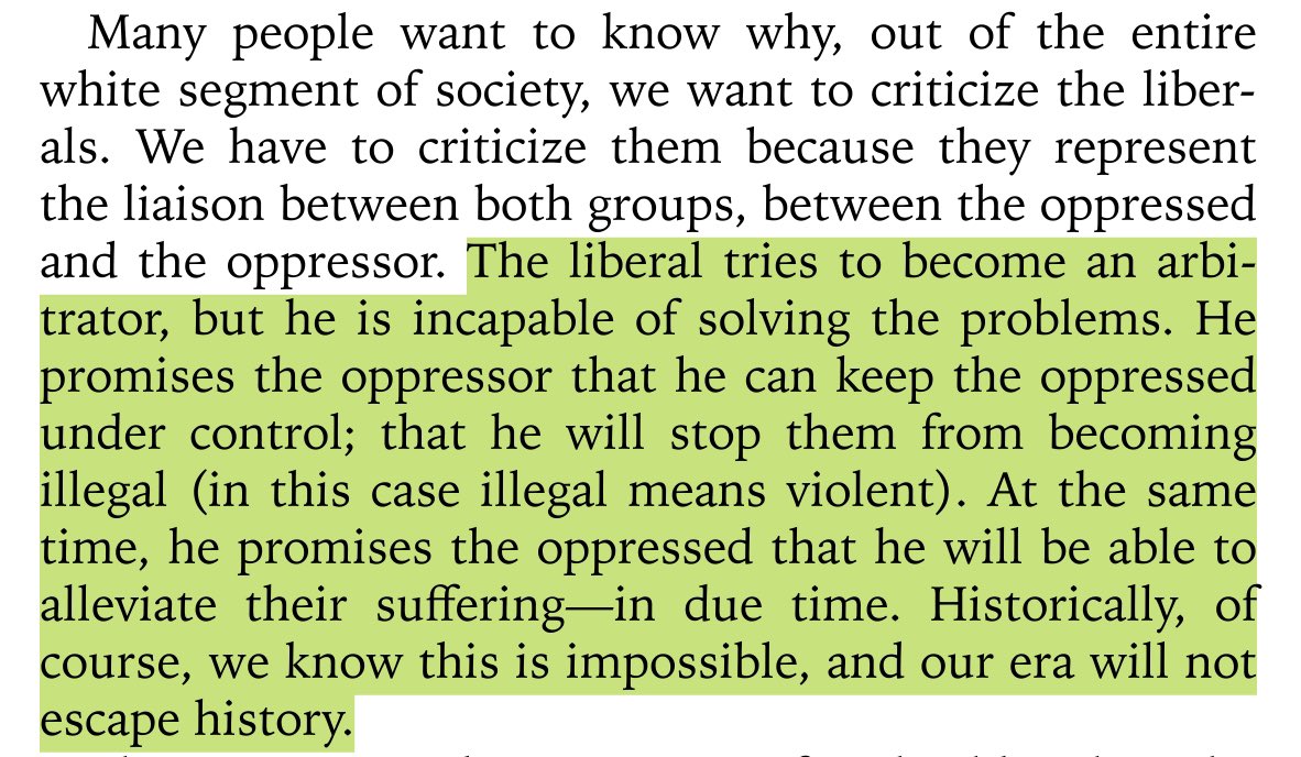 “at the same time, he promises the oppressed that he will be able to alleviate their suffering—in due time. historically, of course, we know this is impossible, and our era will not escape history.”