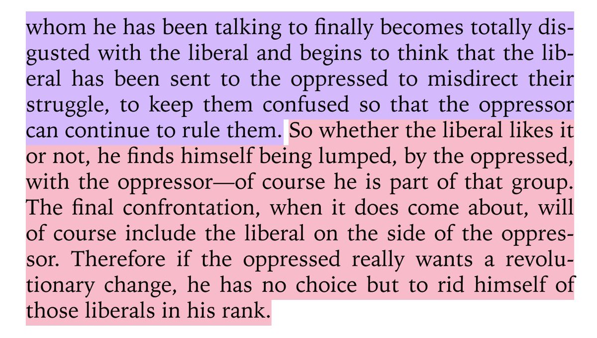 “to keep the oppressed from discovering his pitfalls the liberal talks about humanism. he talks about individual freedom, about individual relationships. one cannot talk about human idealism in a society that is run by fascists.“—kwame ture, the pitfalls of liberalism