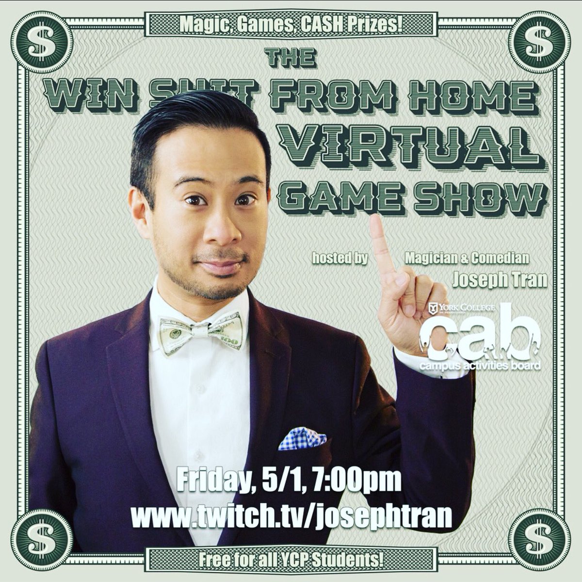 YCPactivities's tweet photo. JOIN US! WIN #%*&amp; Tonight. 7pm. Details in YCP email. @josephtran @YCP_CAB https://t.co/tWRcQNY36f