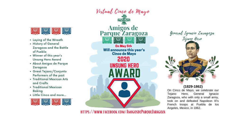 ParkZaragozaNA's tweet photo. Join the Amigos de Parque Zaragoza's Virtual Cinco de Mayo. We'll announce this year's Cinco de Mayo 2020 Unsung Hero Award and bring back a Parque Zaragoza Neighborhood Park tradition through Facebook Live. #virtualcincodemayo #eastaustin https://t.co/PFtUkg3LqO https://t.co/tSeNHYJnB1